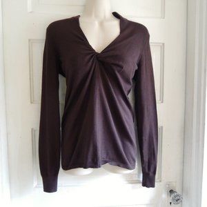 Halogen Brown Viscose Knit Knot Front Sweater S